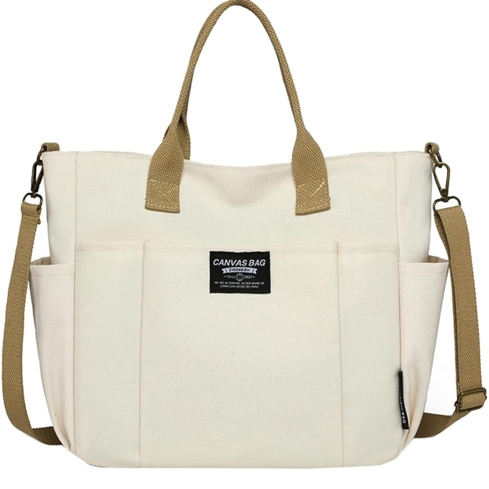 Canvas Tote Bag with Tan Straps